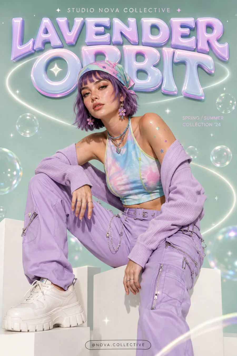 Lavender Orbit Y2K Fashion Poster