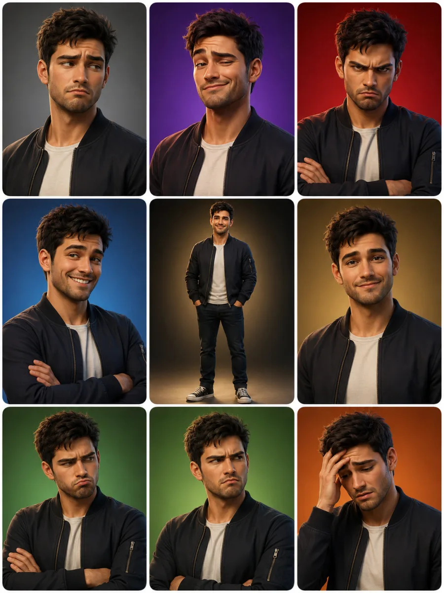 3x3 Male Character Expression Sheet