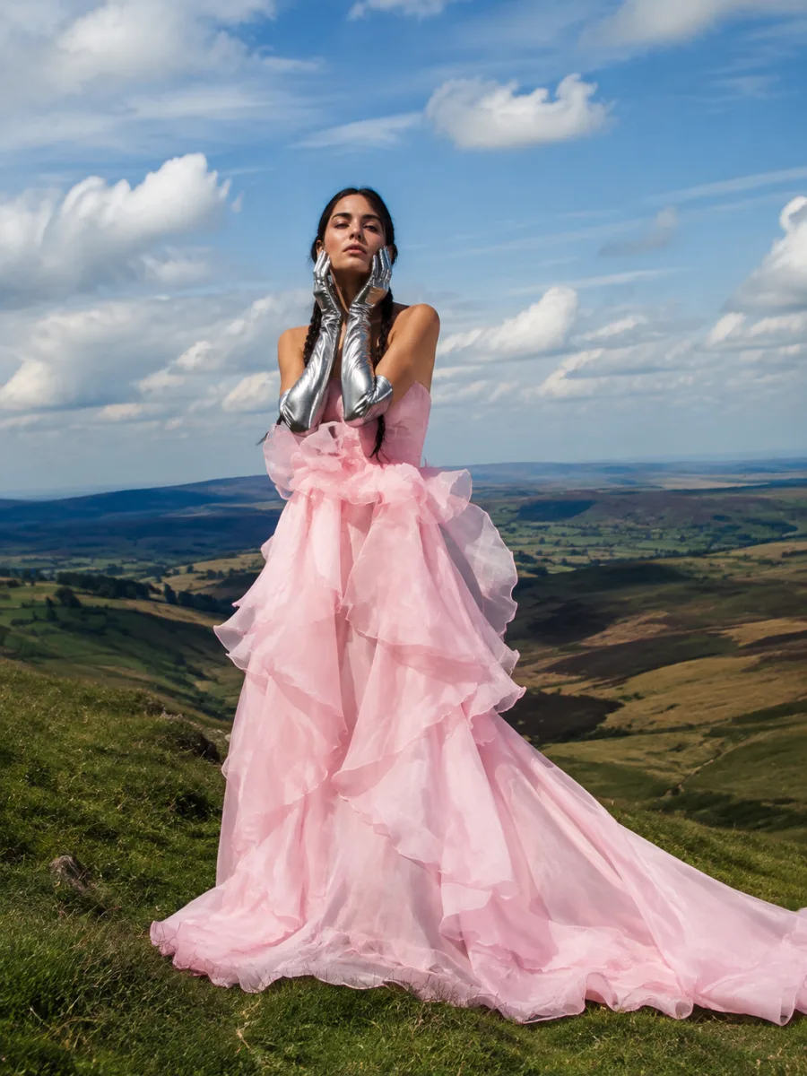 Pink Ruffle Gown on Windy Hill