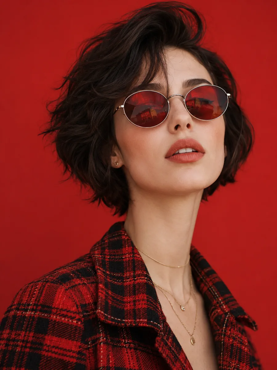 Red Studio Plaid Jacket Portrait