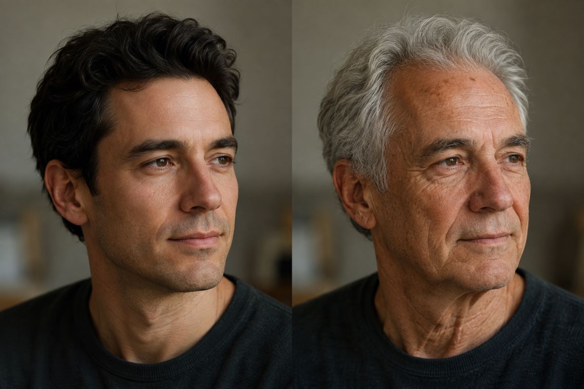 AI age progression with gradual facial changes