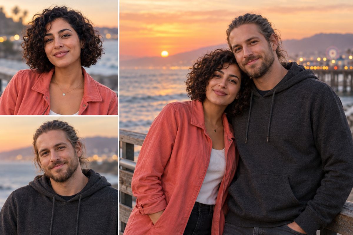 Two separate portrait photos transformed into one couple photo
